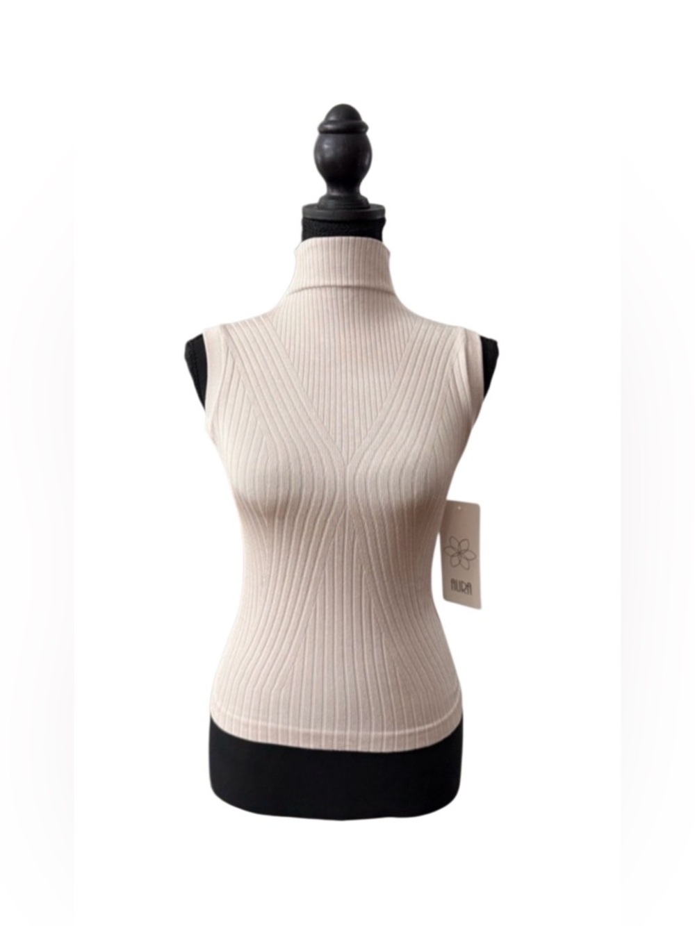 Aura Sleeveless Ribbed Turtleneck Top - Blush Pink